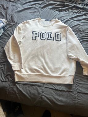 Ralph Lauren White Crewneck Sweatshirt with Navy POLO Letters